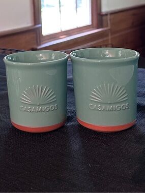 Set of 2 Aqua Casamigos Ceramic Cups with Clay Bases